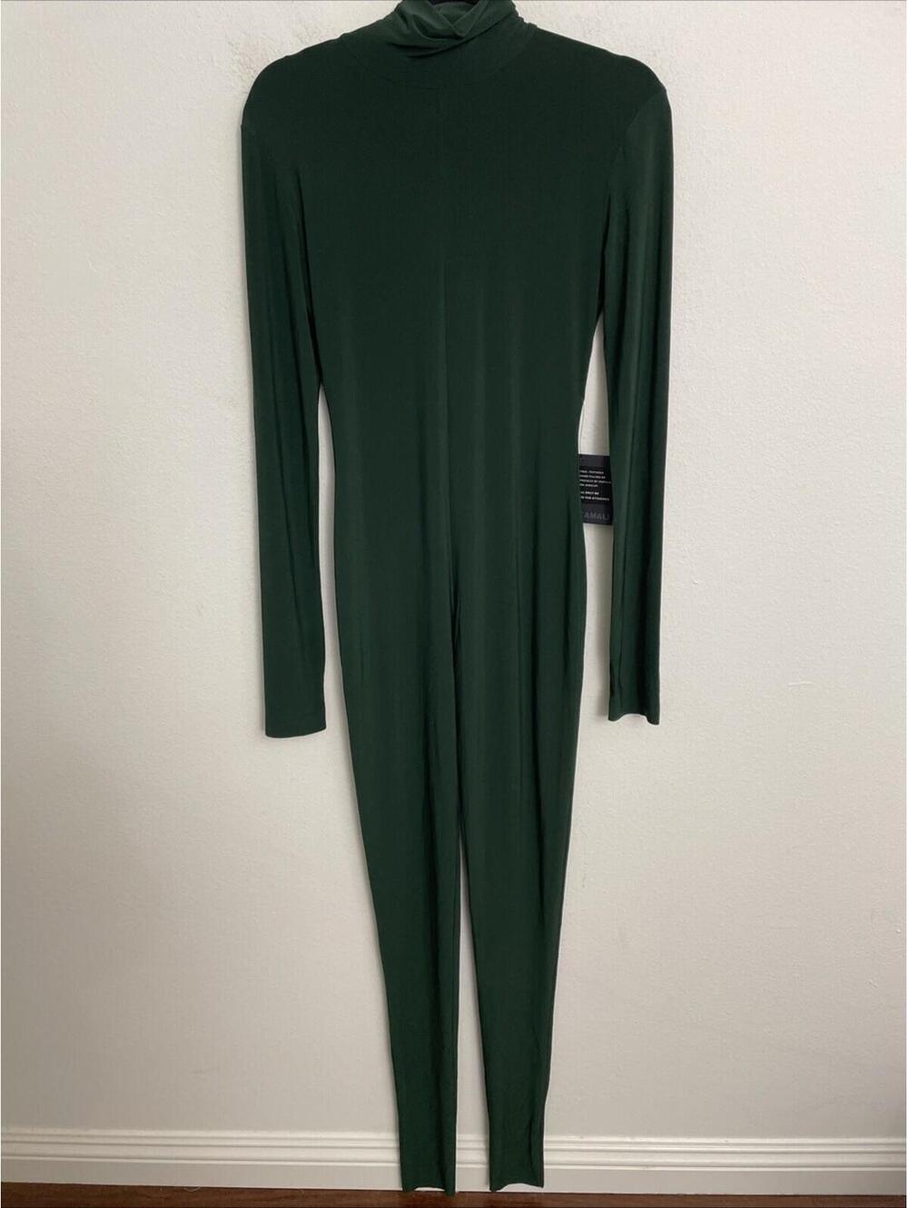 Norma Kamali Slim Fit Turtle Catsuit With Footsie in green S NWT $200 - Picture 9 of 10